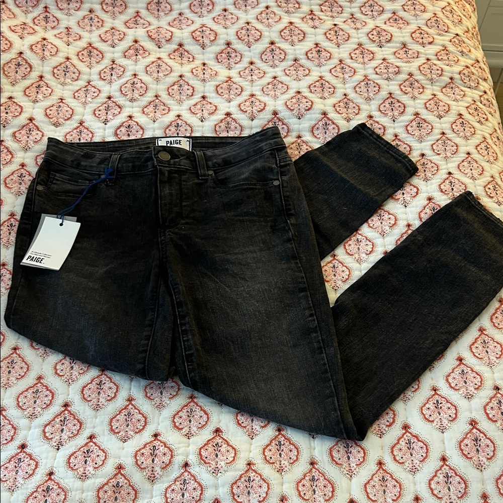 PAIGE Black Washed Skinny Jeans with rips